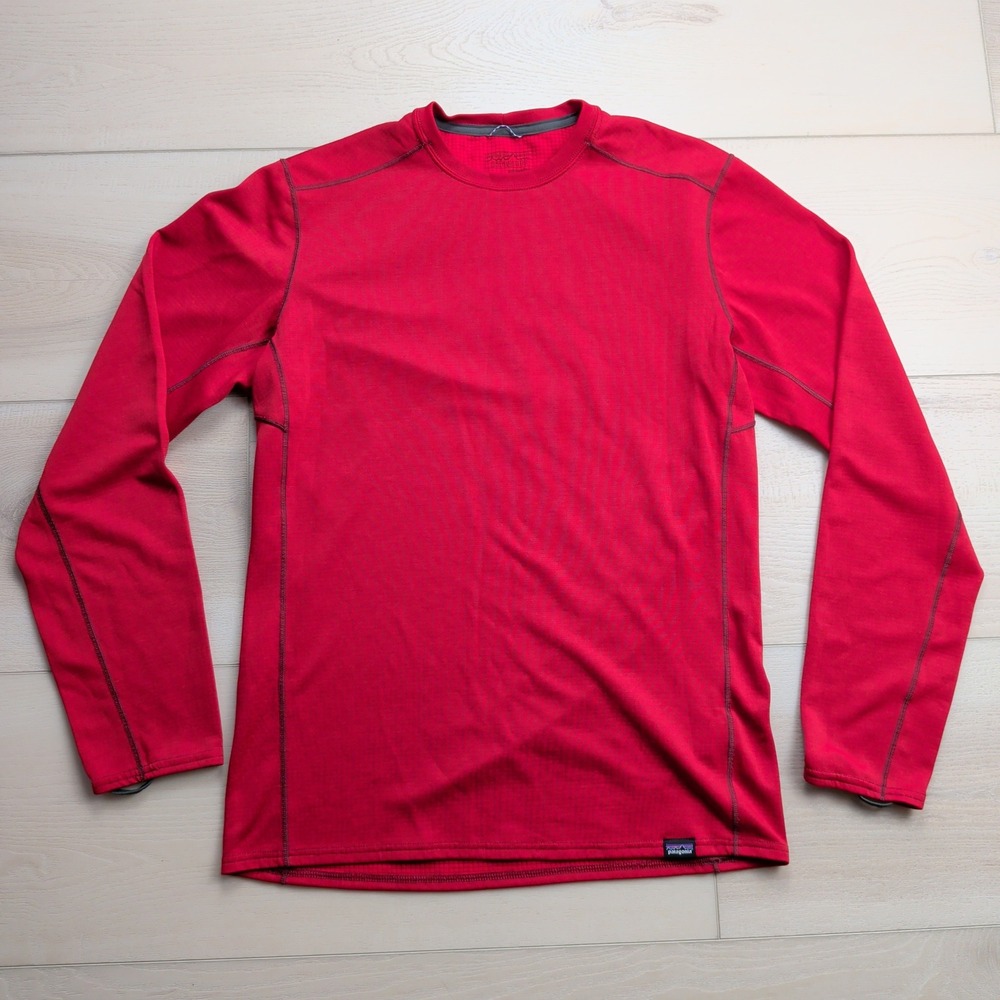 Patagonia Capilene Midweight Baselayer Mens Small Red Polartec Grid Crew 44425